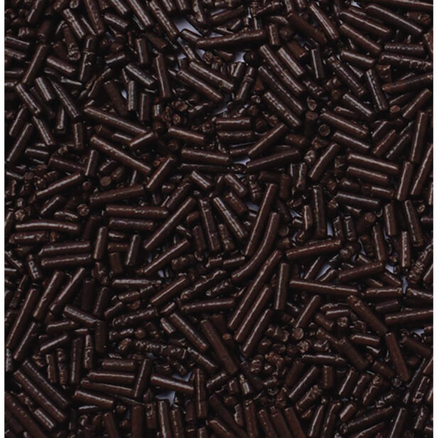 Vermicelli – patyczki ciemne — Posypka z surogatu ciemnej czekolady.